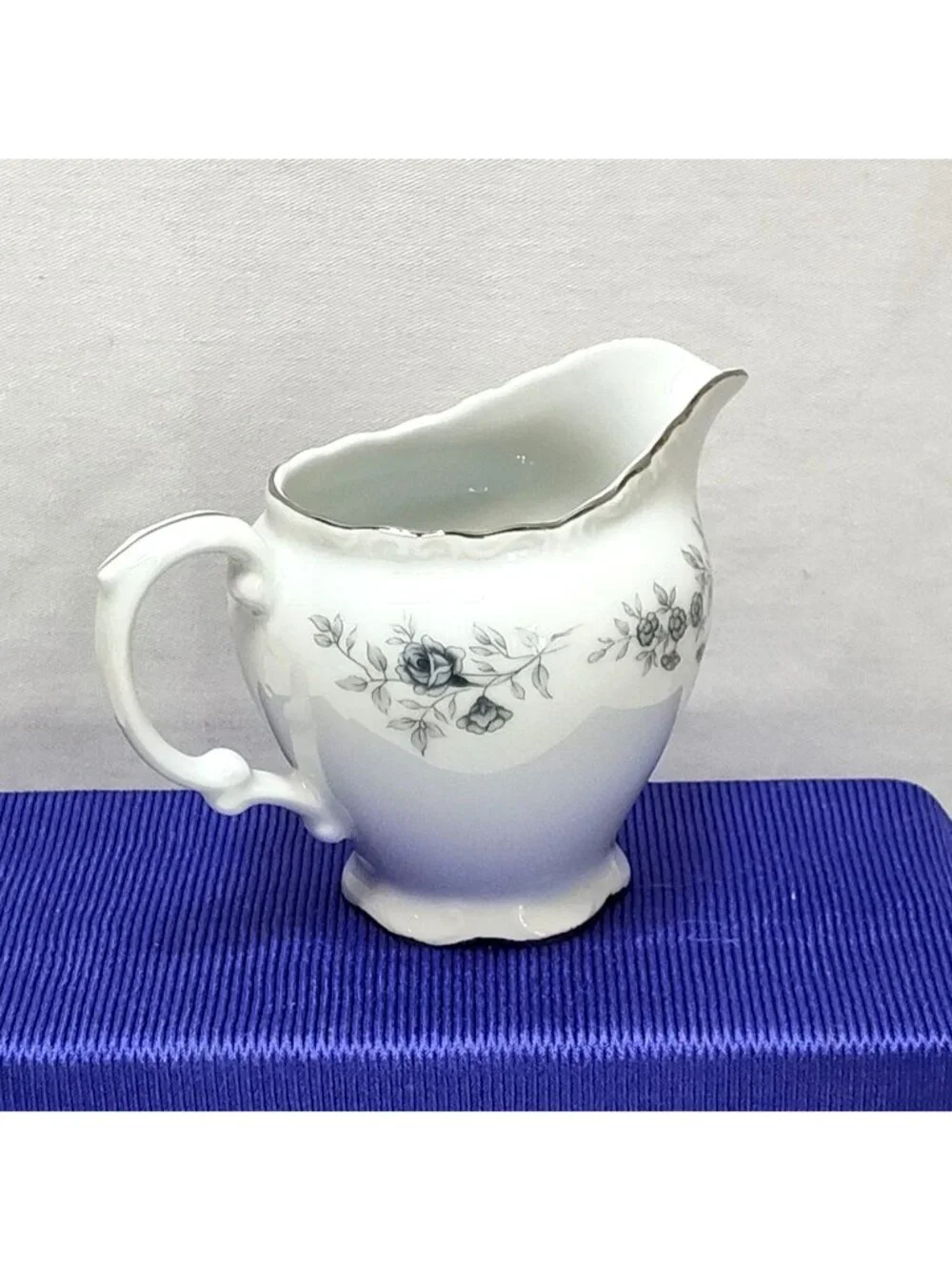 Baroque Bleu By Daniele Japan Fine China Creamer Scalloped Edge Silver Trim VTG